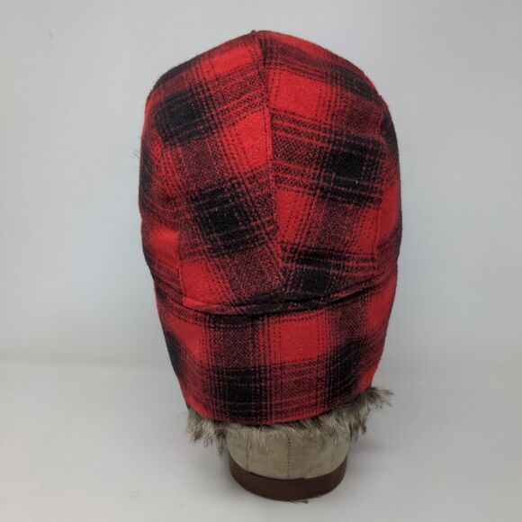 Goodfellow & Co Men's Trapper Hat Red Plaid One Size Vegan Fur Trim Ear Flaps - Picture 7 of 10